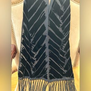 Ellen Tracy Silk and Velvet Beaded Scarf in Black